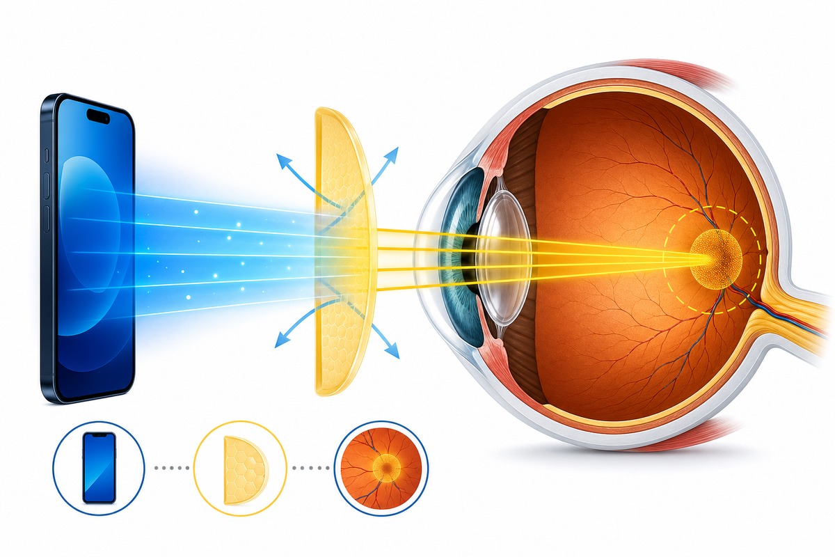 Pigmentul macular acționează ca un filtru vizual împotriva luminii albastre intense.