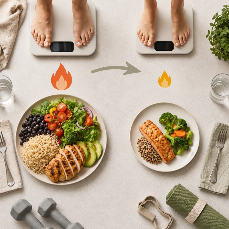 Diagramă simplă despre adaptarea necesarului caloric după pierderea în greutate.